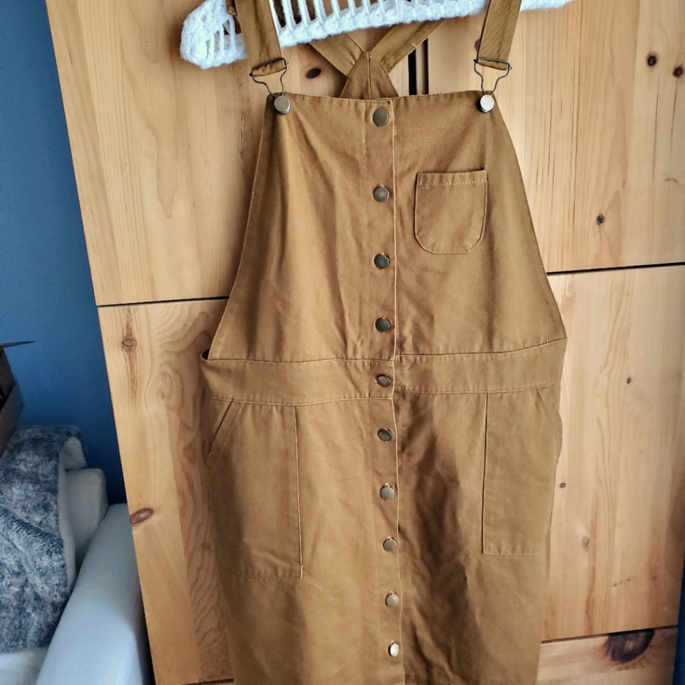 Cklass Brown Twill Button Front Jumper Dress size XL